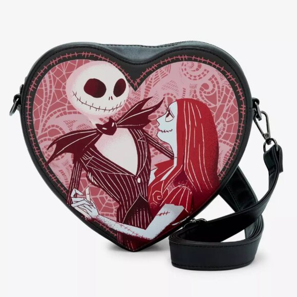Loungefly Nightmare Before Christmas Jack & Sally Heart Crossbody Bag Purse New! - Picture 1 of 8
